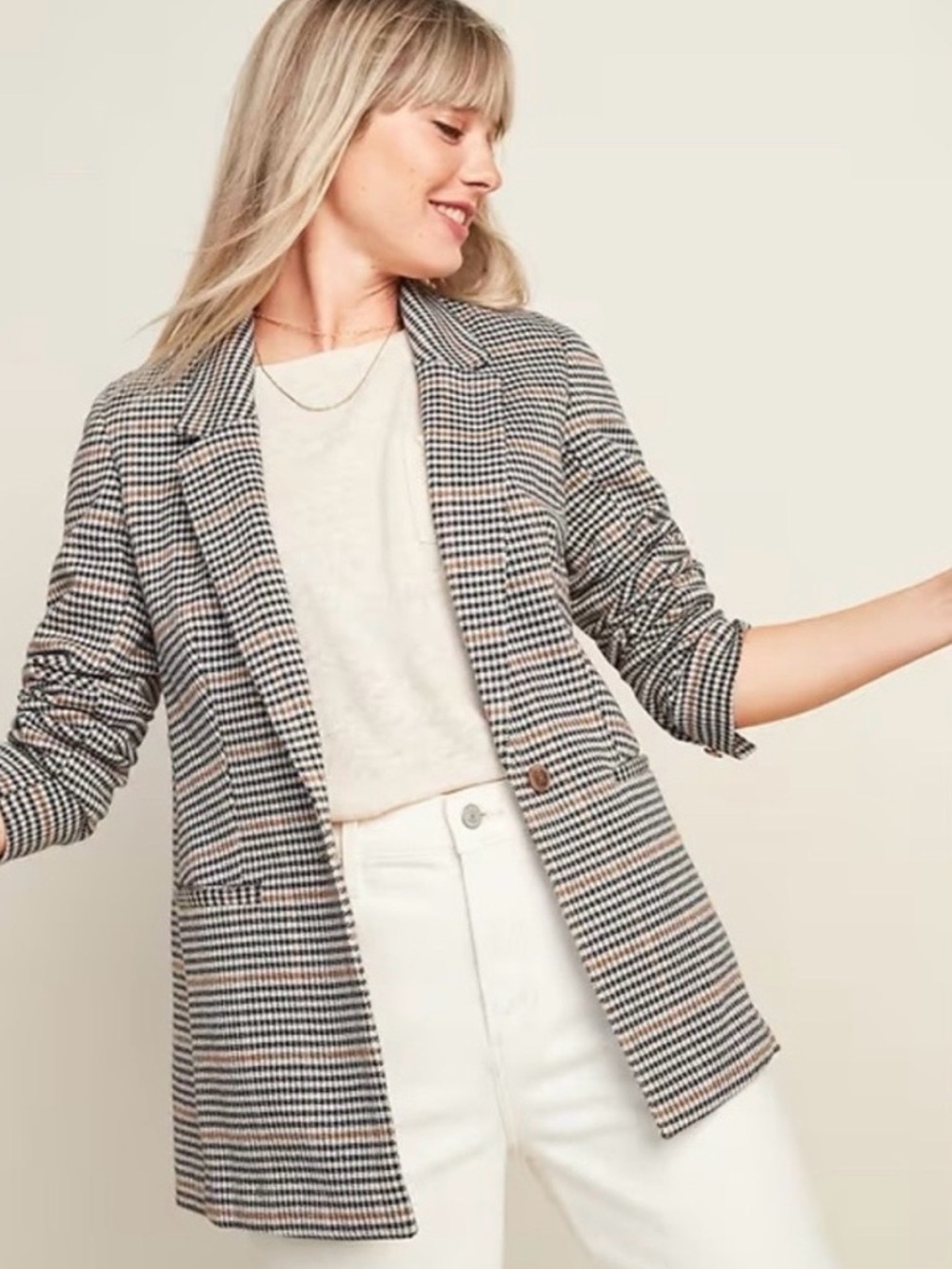 NWT Old Navy Oversized Houndstooth Plaid Single Button Blazer Jacket XXL Tall